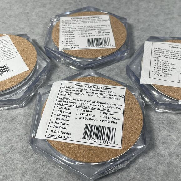 Vtg Acrylic Coasters MCG Textiles Cross Stitch Kit Butterfly Heart Rose Lot Of 4 - Picture 15 of 15